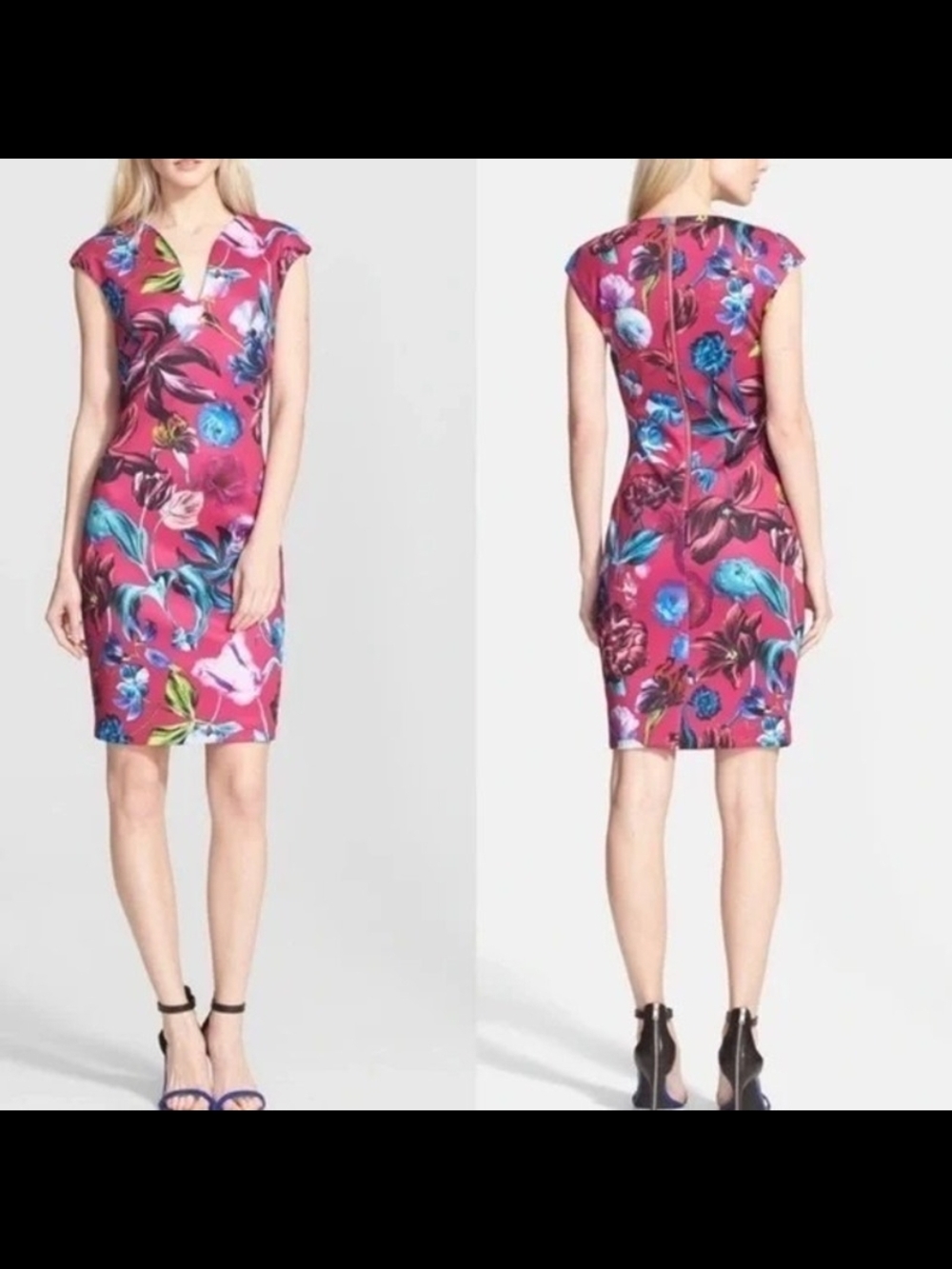 Ted Baker London Arya Floral Cap-Sleeve Sheath Dress in Fuchsia Size 8